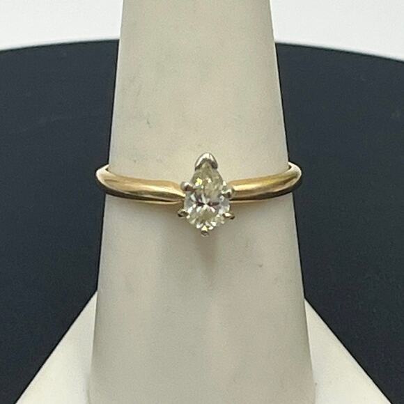 Kay Jewelry Vint Estate Prong Pear 14K Gold Solitaire .30-.40 Diamond Ring Sz 8 - Picture 1 of 16